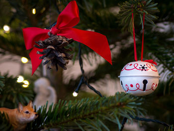 Close-up of christmas decorations on tree