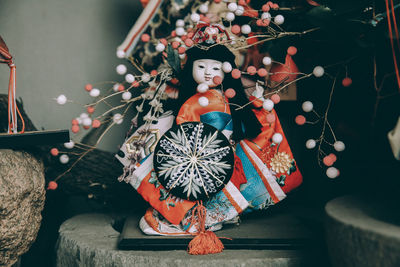 Close-up of christmas decoration on table