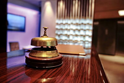 Close-up of bell on table