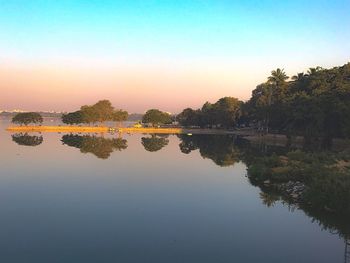 Scenic view of lake against clear sky