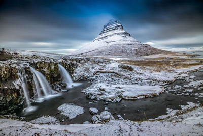 Scenic view of frozen lake against sky