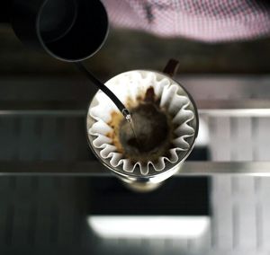 High angle view of drink on table