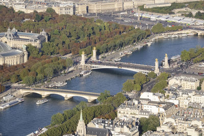 High angle view of bridge over river in city