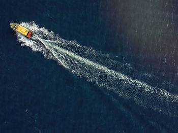 High angle view of ship in sea