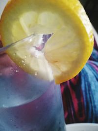 Close-up of lemon slice in glass