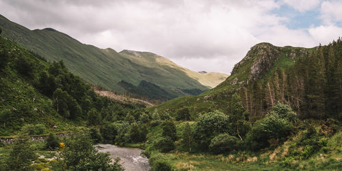 Scenic view of mountains against cloudy sky