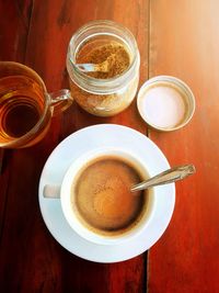 High angle view of coffee on table