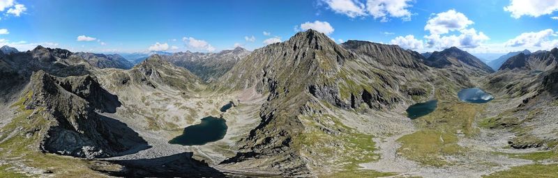 Panoramic view of lake and mountains against sky