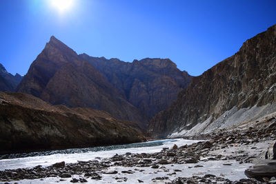 Scenic view of mountains against clear sky