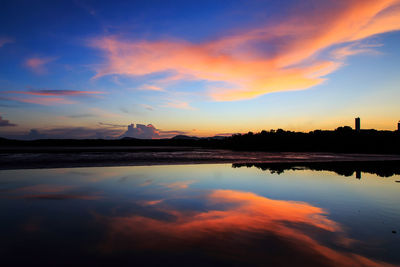 Scenic view of lake against sky during sunset