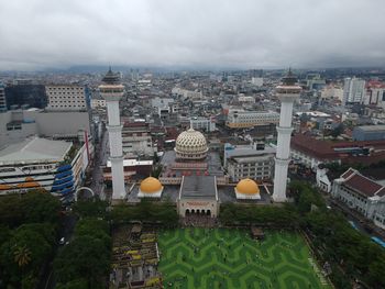 High angle view of buildings in city