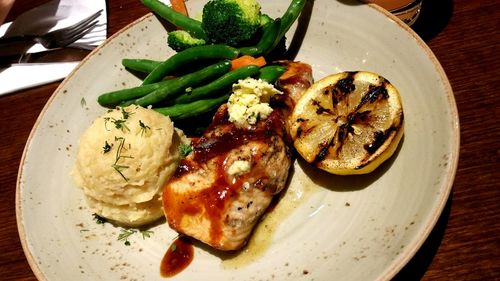 Close-up of food served in plate