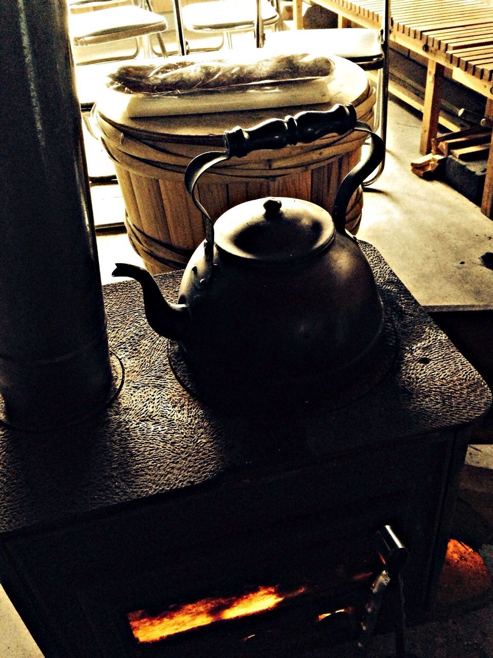 indoors, table, chair, still life, food and drink, sunlight, high angle view, home interior, no people, day, close-up, food, preparation, built structure, wood - material, architecture, absence, shadow, metal