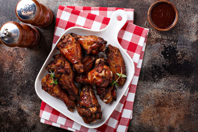High angle view of food on table