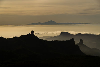 Silhouette of mountain against cloudy sky