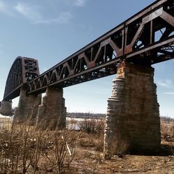 Low angle view of bridge over river against sky