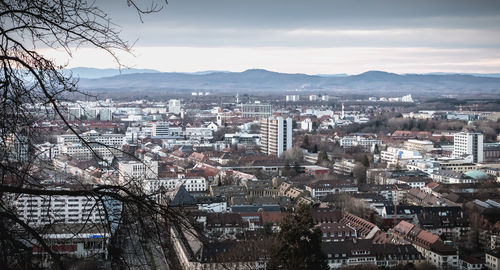 High angle view of townscape against sky