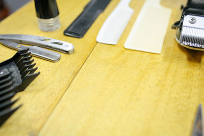 High angle view of usb stick on table