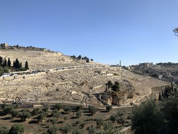 View of ancient buildings and ruins against the clear sky ofjerusalem