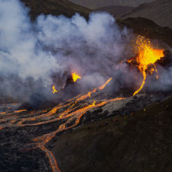 High angle view of bonfire