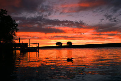 Scenic view of lake against dramatic sky