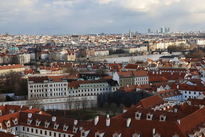 High angle view of townscape against sky