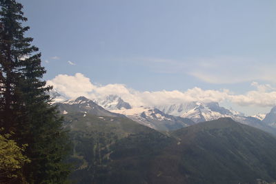 Scenic view of snowcapped mountains against sky