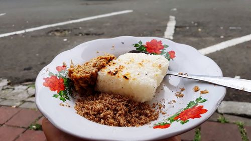 High angle view of dessert in plate