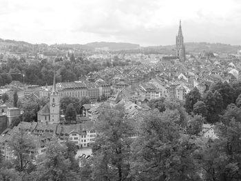 High angle view of townscape against sky in city