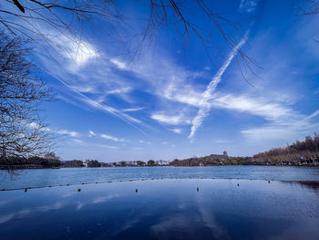 Scenic view of lake against sky during winter