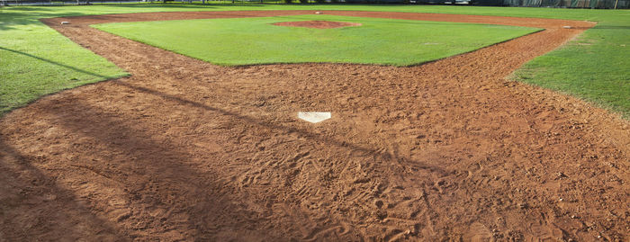 High angle view of soccer field