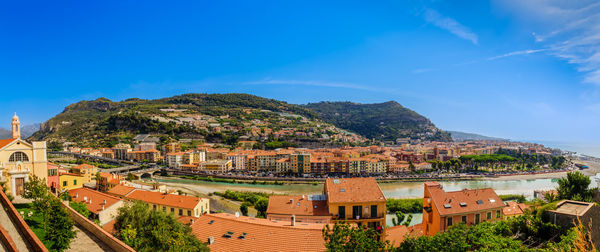 High angle view of townscape against sky