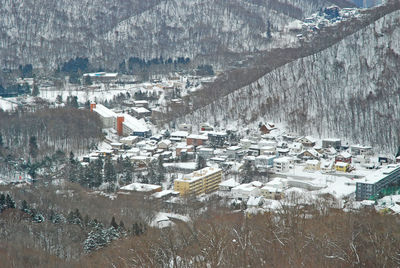 High angle view of cityscape during winter