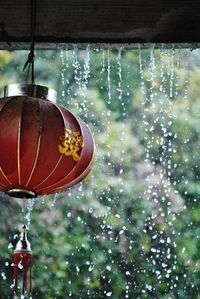 Close-up of red decoration hanging outdoors