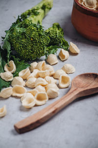 High angle view of vegetables on cutting board