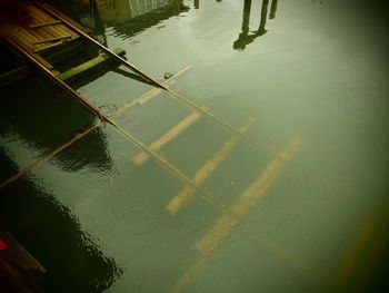 High angle view of reflection in lake