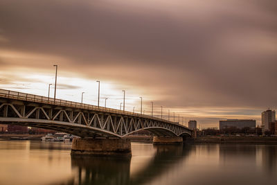 Bridge over river against sky during sunset