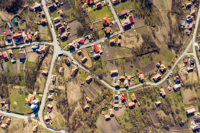 Aerial view of houses on landscape