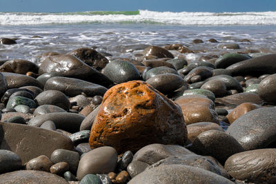 Stones on rocks at beach