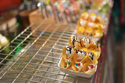 High angle view of food for sale at market stall