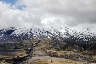 Scenic view of snowcapped mountains against sky