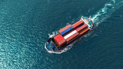 High angle view of ship in sea