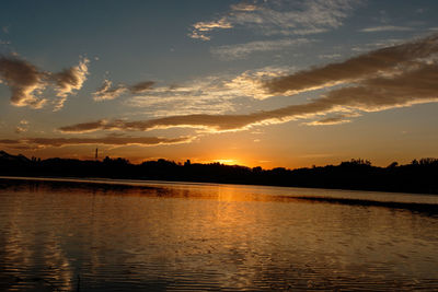 Scenic view of lake against sky during sunset