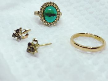 High angle view of ring on table