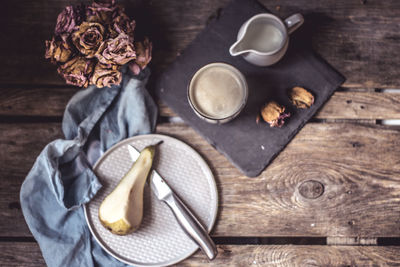 High angle view of food on cutting board