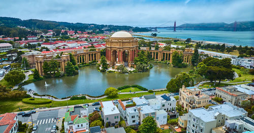 High angle view of buildings in city