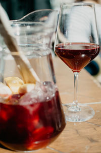 Close-up of beer in glass on table