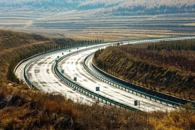 High angle view of winding road