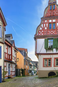 Street with half-timbered houses in idstein old town, germany