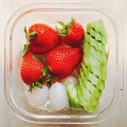 Close-up of strawberries in plate